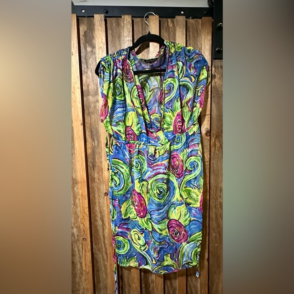 Express Blue and Green Abstract Swirls Swim Coverup/Dress-M